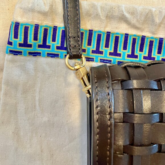 TORY BURCH Britten Woven Flap Wallet Wristlet - Deep Brown - Picture 14 of 15